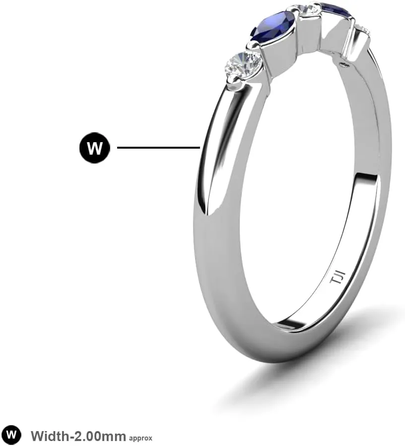 0.29 ctw Marquise Blue Sapphire and Round Natural Diamond Women Stackable Wedding Band in 14K Gold