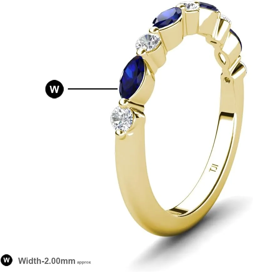 0.54 ctw Marquise Blue Sapphire and Round Natural Diamond Women Stackable Wedding Band in 10K Gold