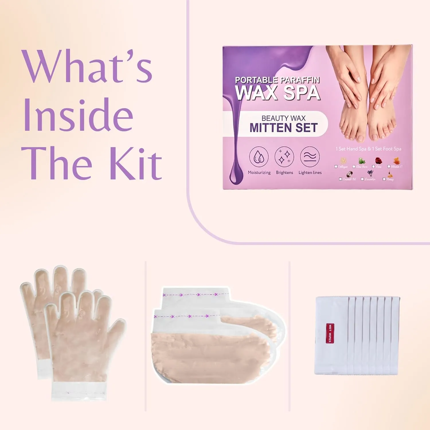 10-Minute Paraffin Hand & Foot Treatments, Self Contained Paraffin Wax Gloves and Booties Set for Intensive Hydration At Home (Collagen)