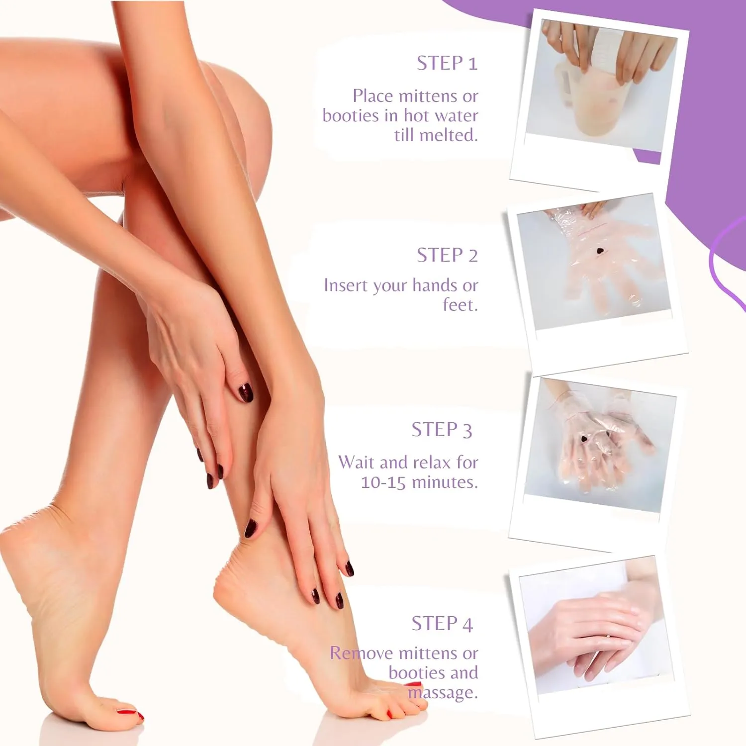 10-Minute Paraffin Hand & Foot Treatments, Self Contained Paraffin Wax Gloves and Booties Set for Intensive Hydration At Home (Collagen)