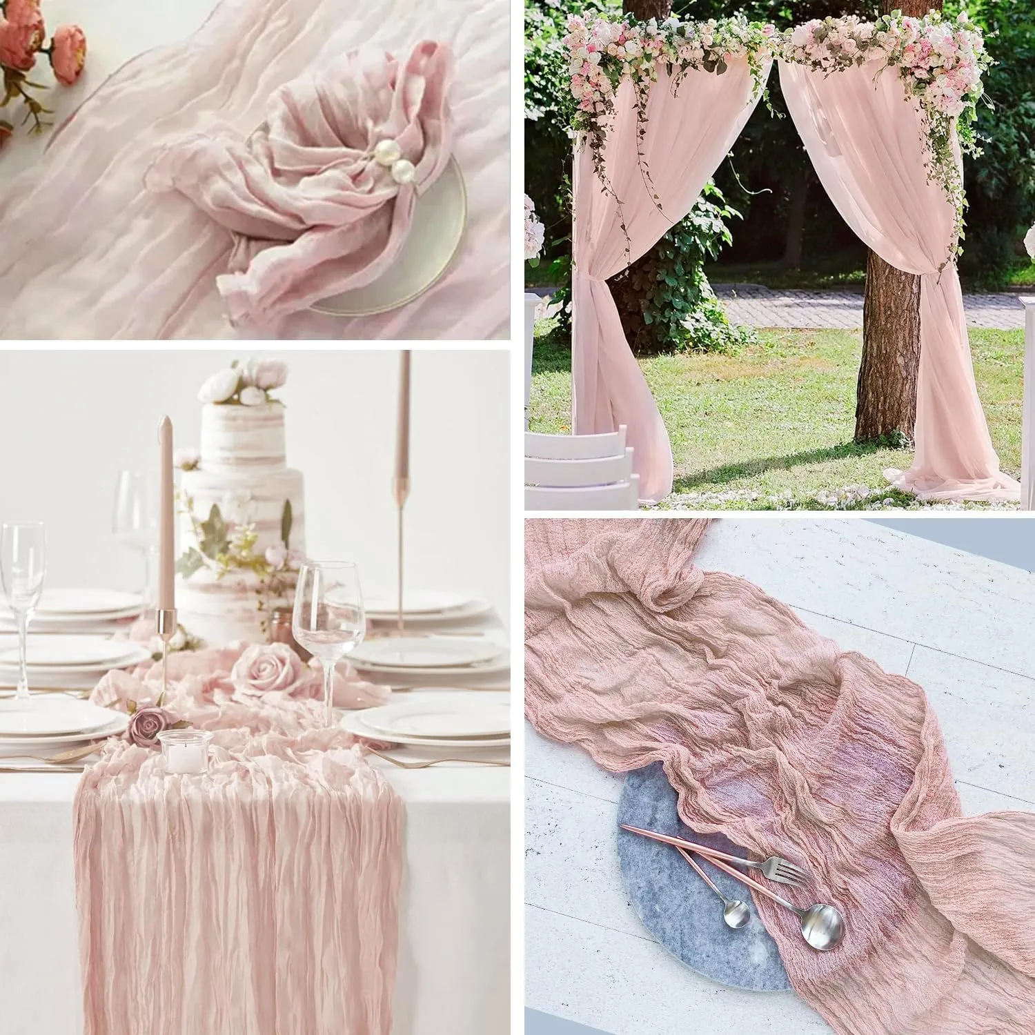 10 Pack Pink Cheesecloth Table Runners, 10FT Summer Dusty Pink Table Runner Boho Gauze Cheese Cloth Table Runner for Wedding Baby Shower Birthday Party Home Decor