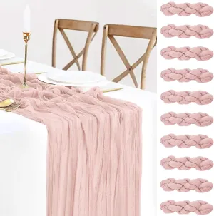 10 Pack Pink Cheesecloth Table Runners, 10FT Summer Dusty Pink Table Runner Boho Gauze Cheese Cloth Table Runner for Wedding Baby Shower Birthday Party Home Decor