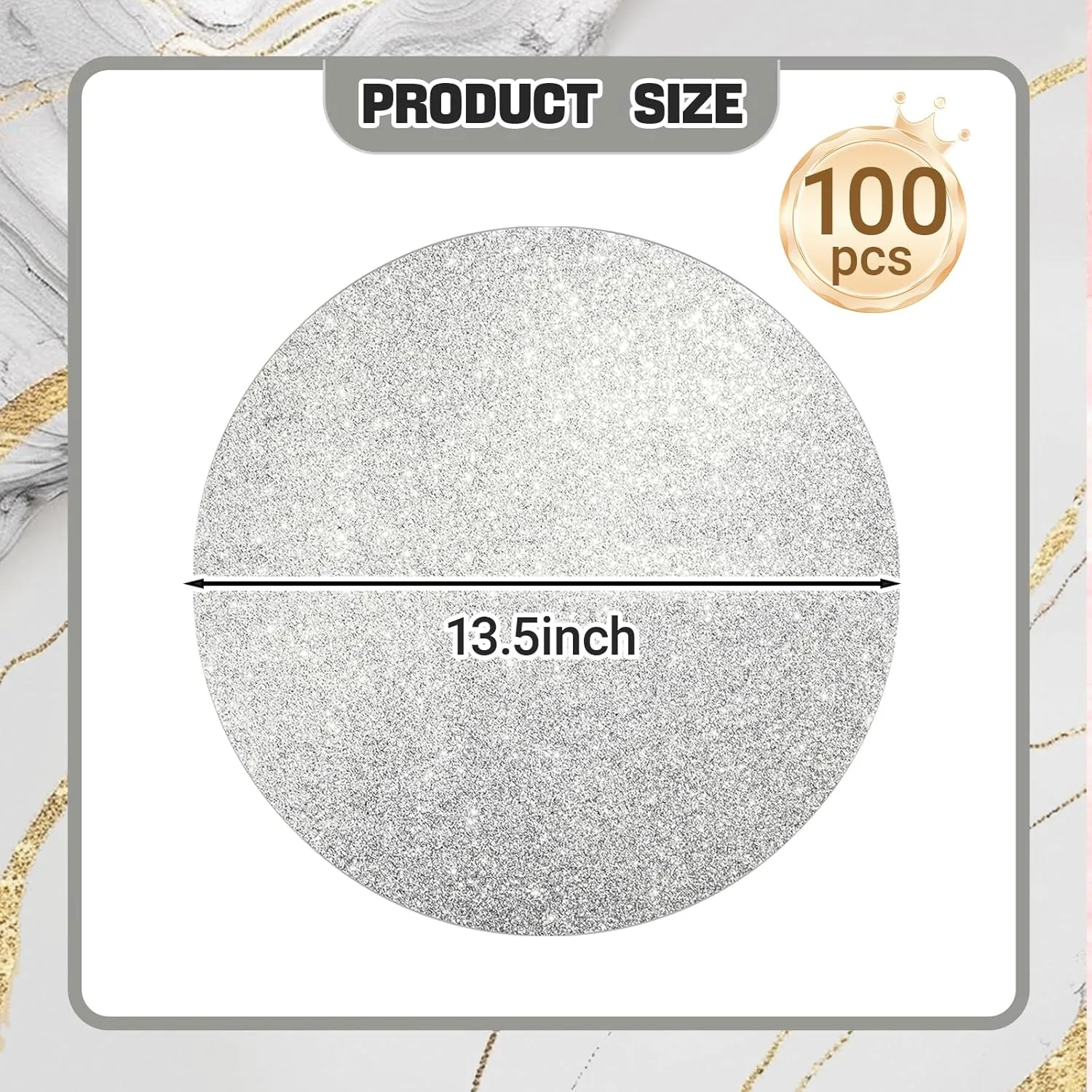 100 PCS Silver Glitter Paper Place Mats, Silver Table Mats, Sparkle 13.5" Round Disposable Table Mats, for Birthday Wedding Holiday Party Home Dining Tableware