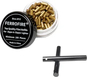 100 Pieces of Univeral Flints Combined with Two Pieces of Heavy Duty Drilled Ferro Rod 4 Inch Long 1/2 Inch Thick Ferrocerium Rod