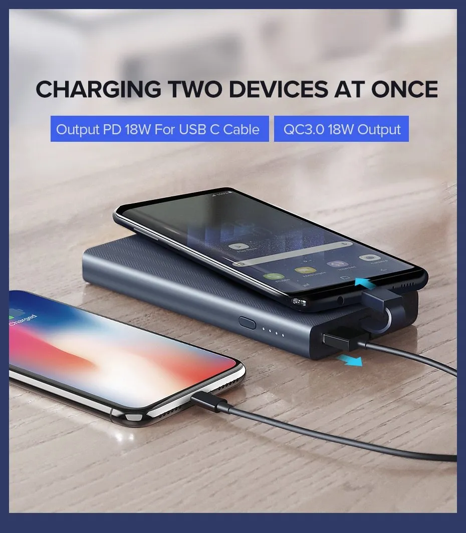 10000mAh Power Bank 18W Quick Charge 3.0 Type C
