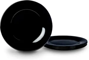 11 inch Dinner Plate Set of 6, Lightweight Round Opal Glass Black Dinnerware Plates, Dishwasher and Microwave Safe