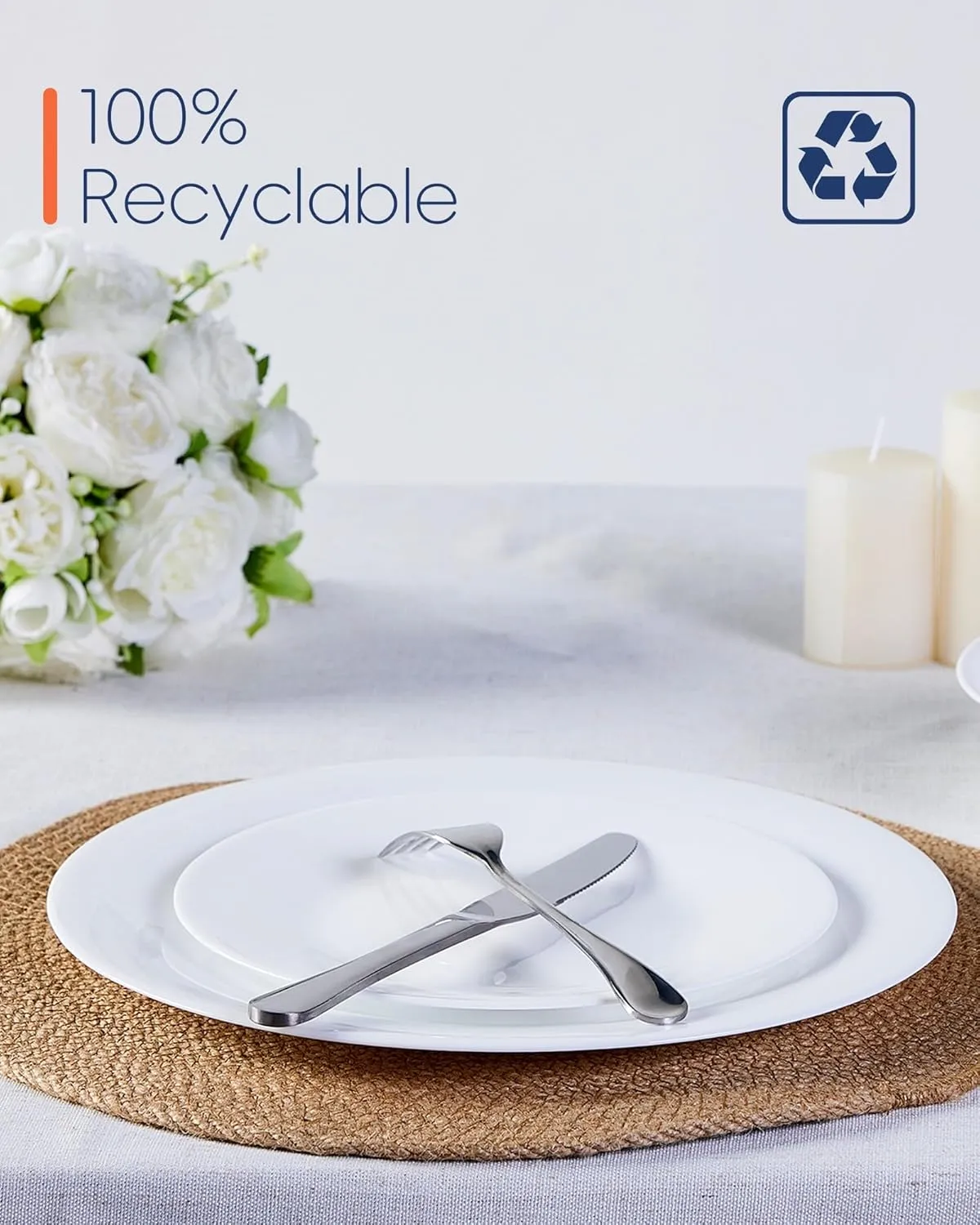 11 inch Dinner Plate Set of 6, Lightweight Round Opal Glass White Dinnerware Plates, Dishwasher and Microwave Safe