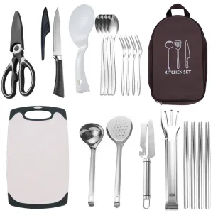 11pcs Set Camping Kitchen Cookware Set 304 stainless steel  Portable Outdoor Travel Utensils Stainless Steel Cooking and Grilling Set for BBQ Picnic