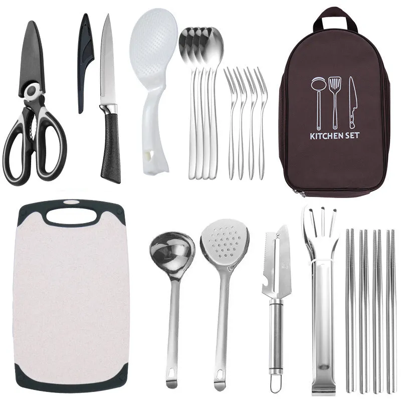 11pcs Set Camping Kitchen Cookware Set 304 stainless steel  Portable Outdoor Travel Utensils Stainless Steel Cooking and Grilling Set for BBQ Picnic