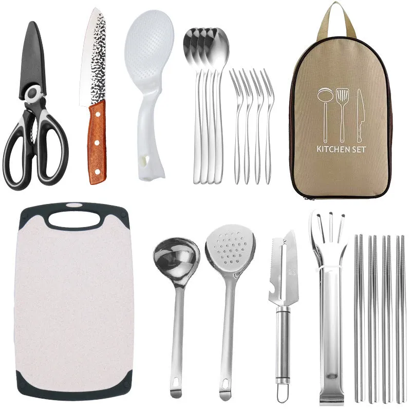 11pcs Set Camping Kitchen Cookware Set 304 stainless steel  Portable Outdoor Travel Utensils Stainless Steel Cooking and Grilling Set for BBQ Picnic