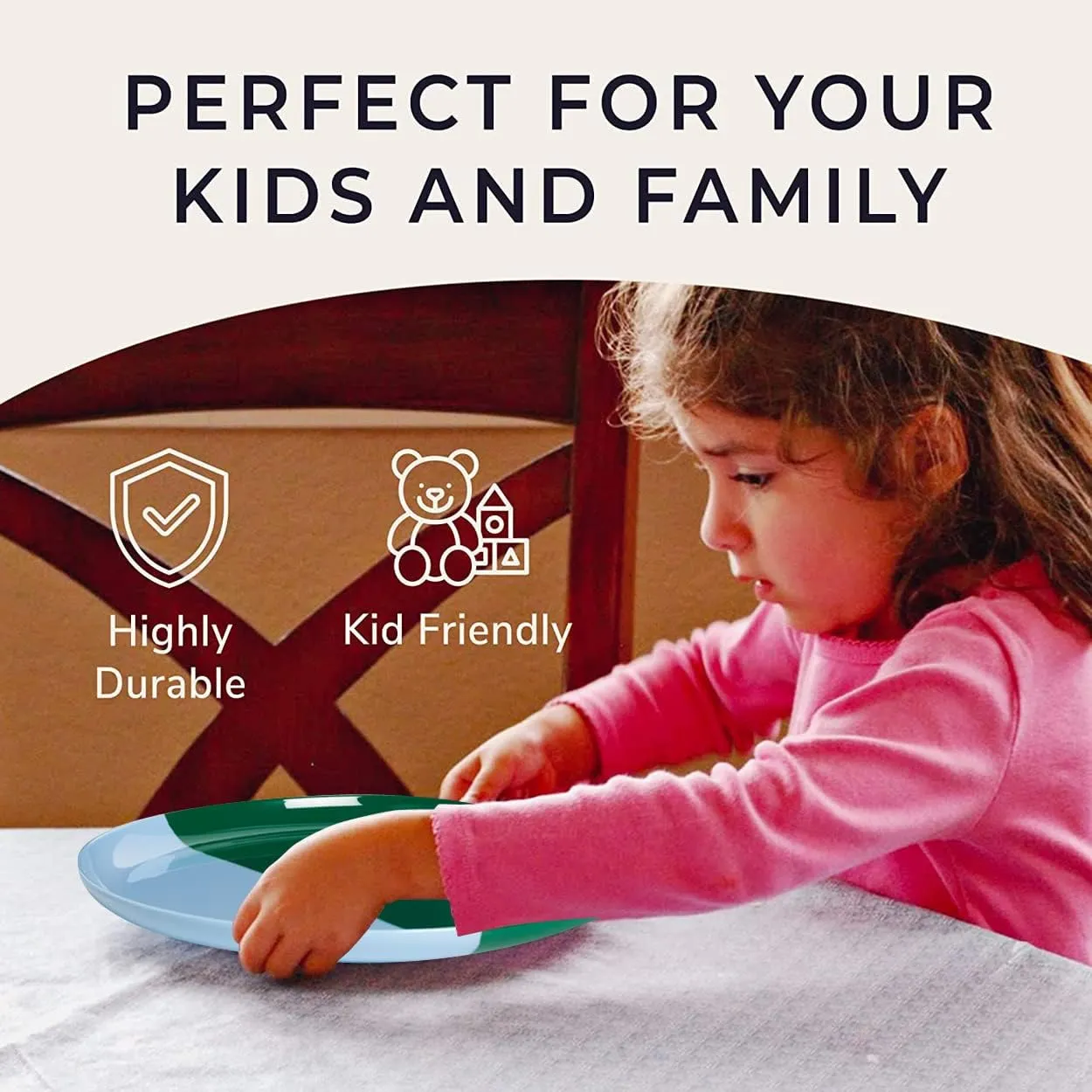 1/2 & 1/2 Melamine Side Plates Set of 4, Chip and Break-Resistant, Durable Salad Plates, Kid-Friendly Dessert Plates for Indoor and Outdoor, Dishwasher Safe, Green/Sky Blue