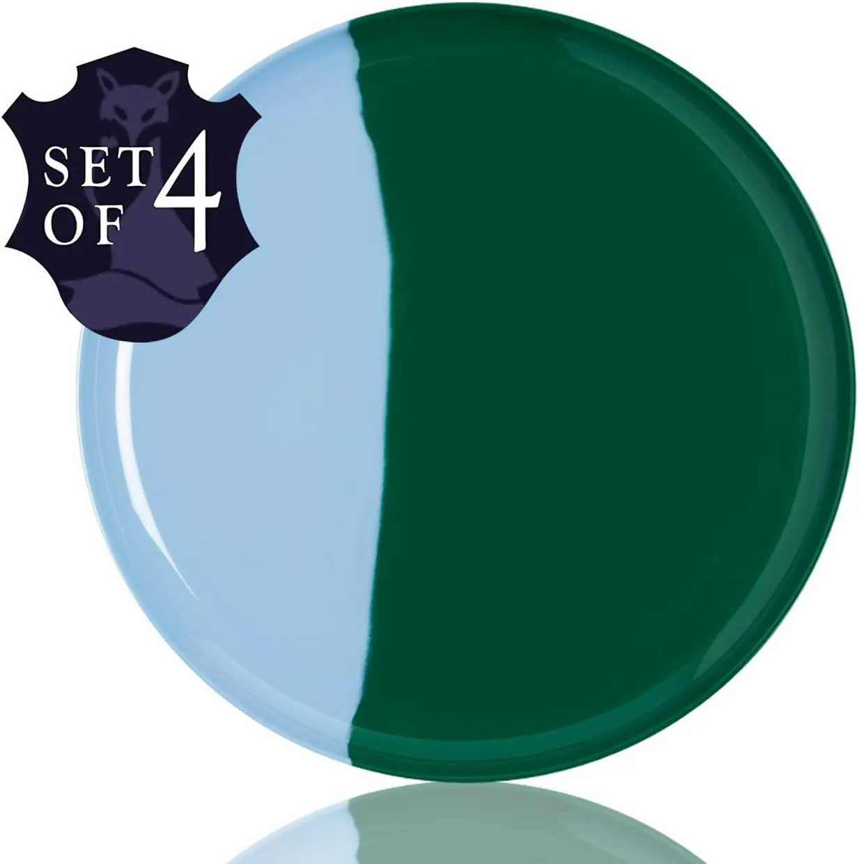 1/2 & 1/2 Melamine Side Plates Set of 4, Chip and Break-Resistant, Durable Salad Plates, Kid-Friendly Dessert Plates for Indoor and Outdoor, Dishwasher Safe, Green/Sky Blue
