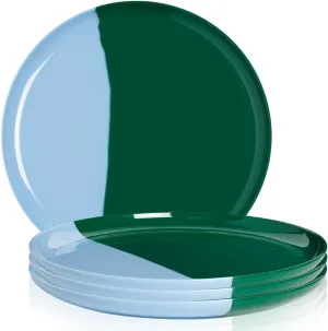 1/2 & 1/2 Melamine Side Plates Set of 4, Chip and Break-Resistant, Durable Salad Plates, Kid-Friendly Dessert Plates for Indoor and Outdoor, Dishwasher Safe, Green/Sky Blue