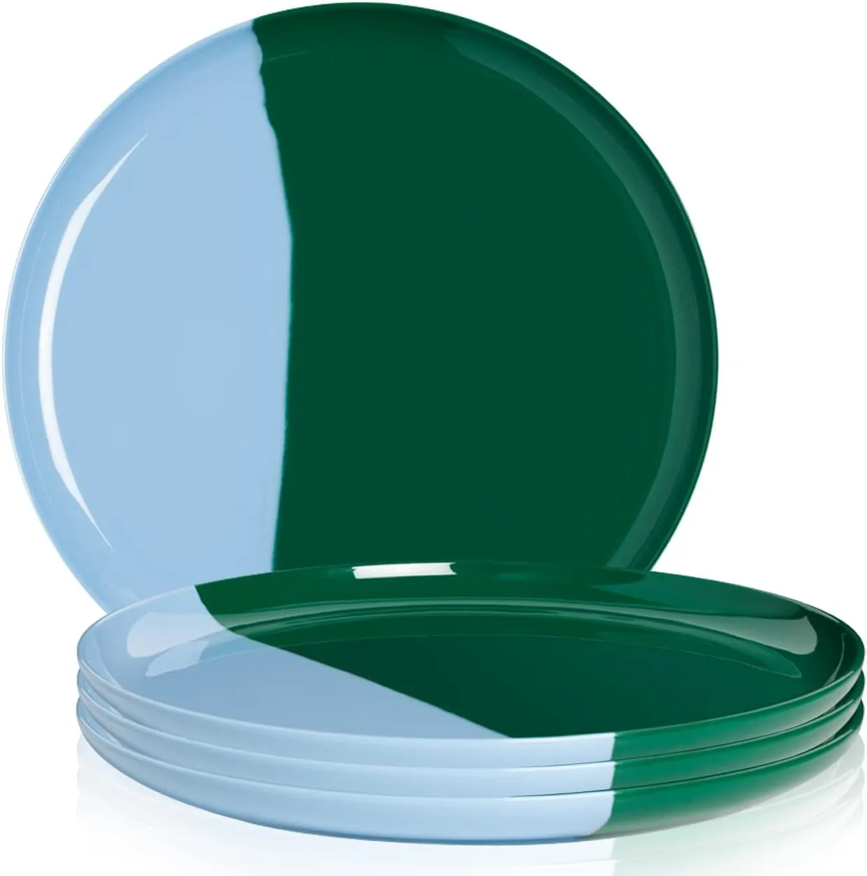 1/2 & 1/2 Melamine Side Plates Set of 4, Chip and Break-Resistant, Durable Salad Plates, Kid-Friendly Dessert Plates for Indoor and Outdoor, Dishwasher Safe, Green/Sky Blue