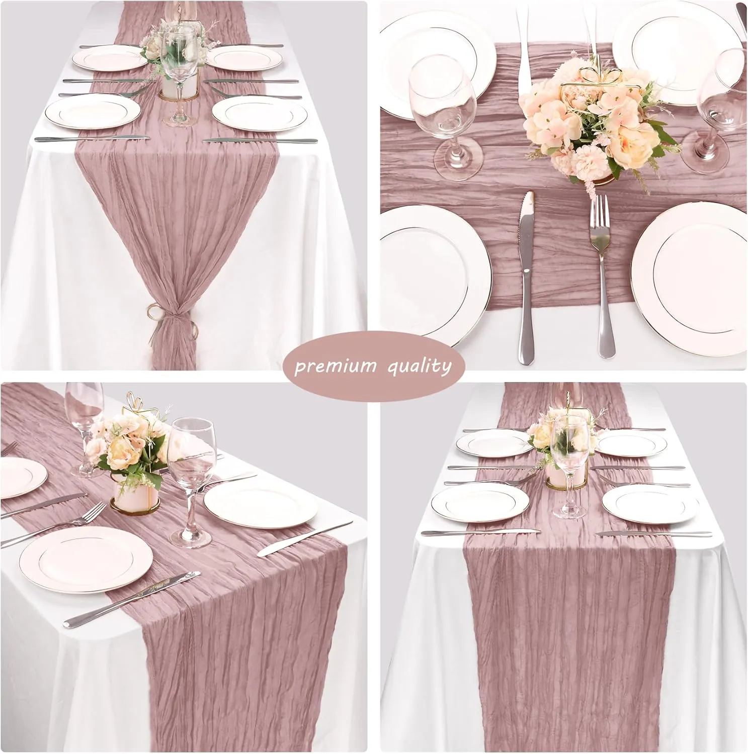 12 Pack 10Ft Cheesecloth Table Runner 35x120 Inch Boho Gauze Rustic Cheese Cloth Long Romantic Table Runner for Wedding Bridal Shower Birthday Party Table Decor (Dusty Pink)