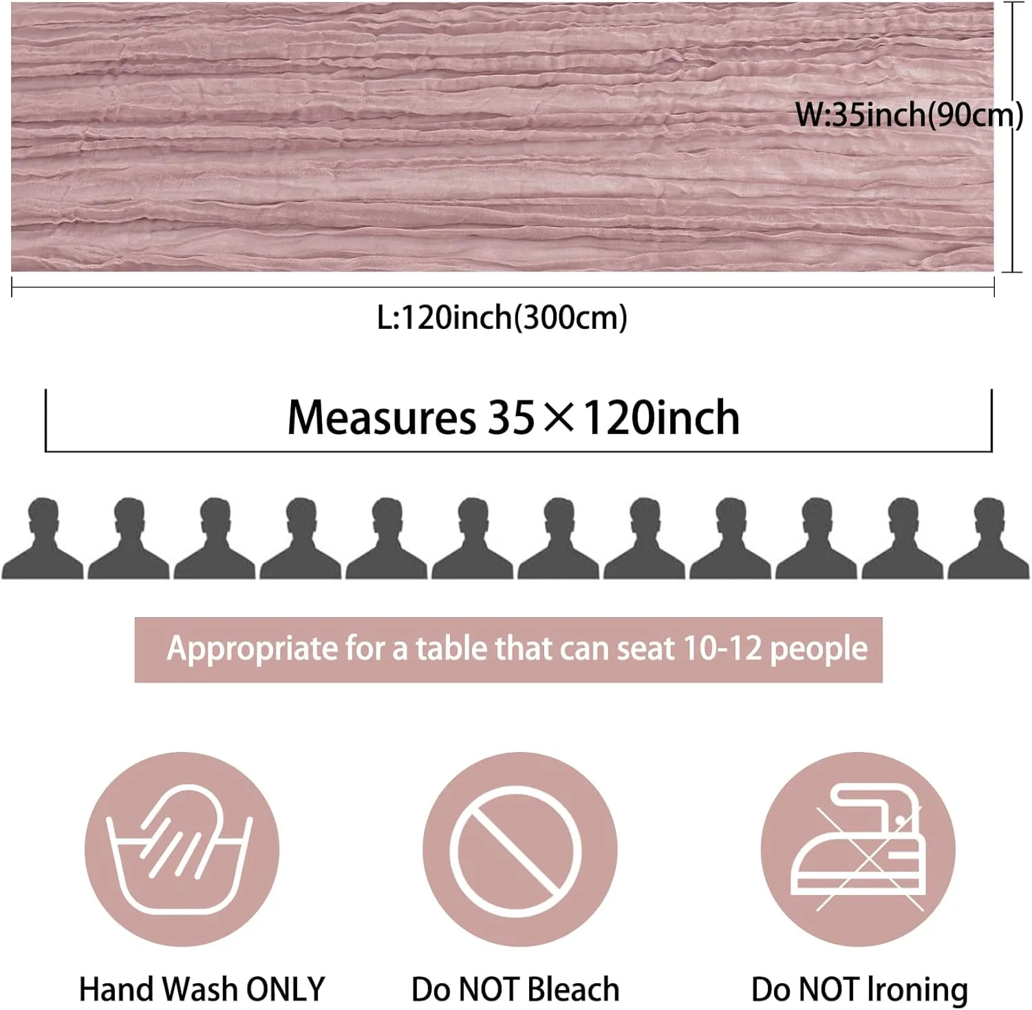 12 Pack 10Ft Cheesecloth Table Runner 35x120 Inch Boho Gauze Rustic Cheese Cloth Long Romantic Table Runner for Wedding Bridal Shower Birthday Party Table Decor (Dusty Pink)