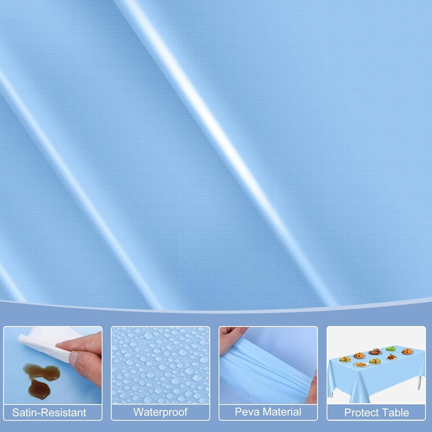 12 Pack Plastic Light Blue Tablecloth, 54 X 108Inch Graduation Scalloped Table Cloth for Rectangle Tables Disposable Spring Table Cover for Picnic Birthday Dinner Holiday Graduation Celebration Party