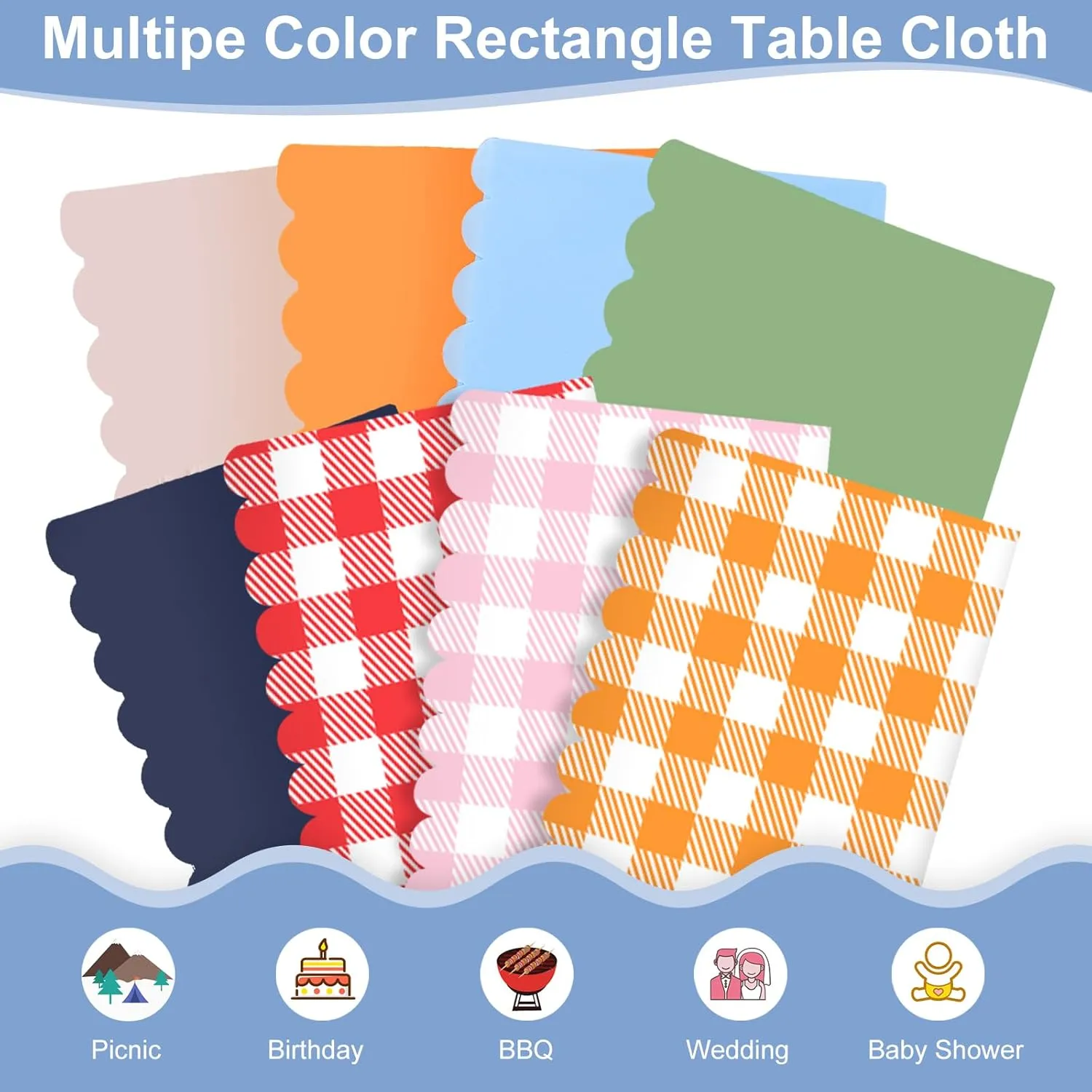 12 Pack Plastic Light Blue Tablecloth, 54 X 108Inch Graduation Scalloped Table Cloth for Rectangle Tables Disposable Spring Table Cover for Picnic Birthday Dinner Holiday Graduation Celebration Party