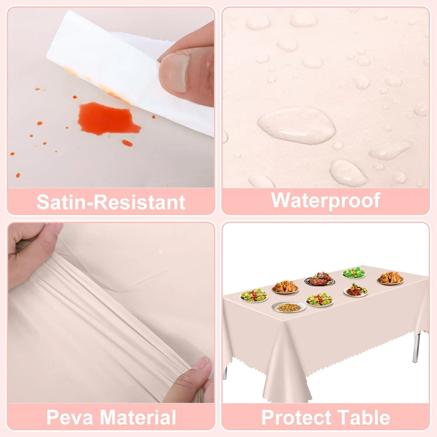 12 Pack Plastic Light Pink Tablecloth, 54 X 108Inch Party Table Covers Pink Scalloped Table Cloth for Rectangle Tables Disposable Tables Cover for Picnic Baby Shower Tea Party Wedding Bridal