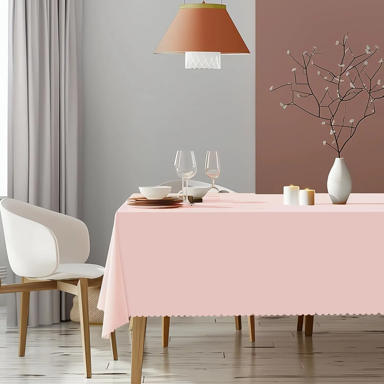 12 Pack Plastic Light Pink Tablecloth, 54 X 108Inch Party Table Covers Pink Scalloped Table Cloth for Rectangle Tables Disposable Tables Cover for Picnic Baby Shower Tea Party Wedding Bridal