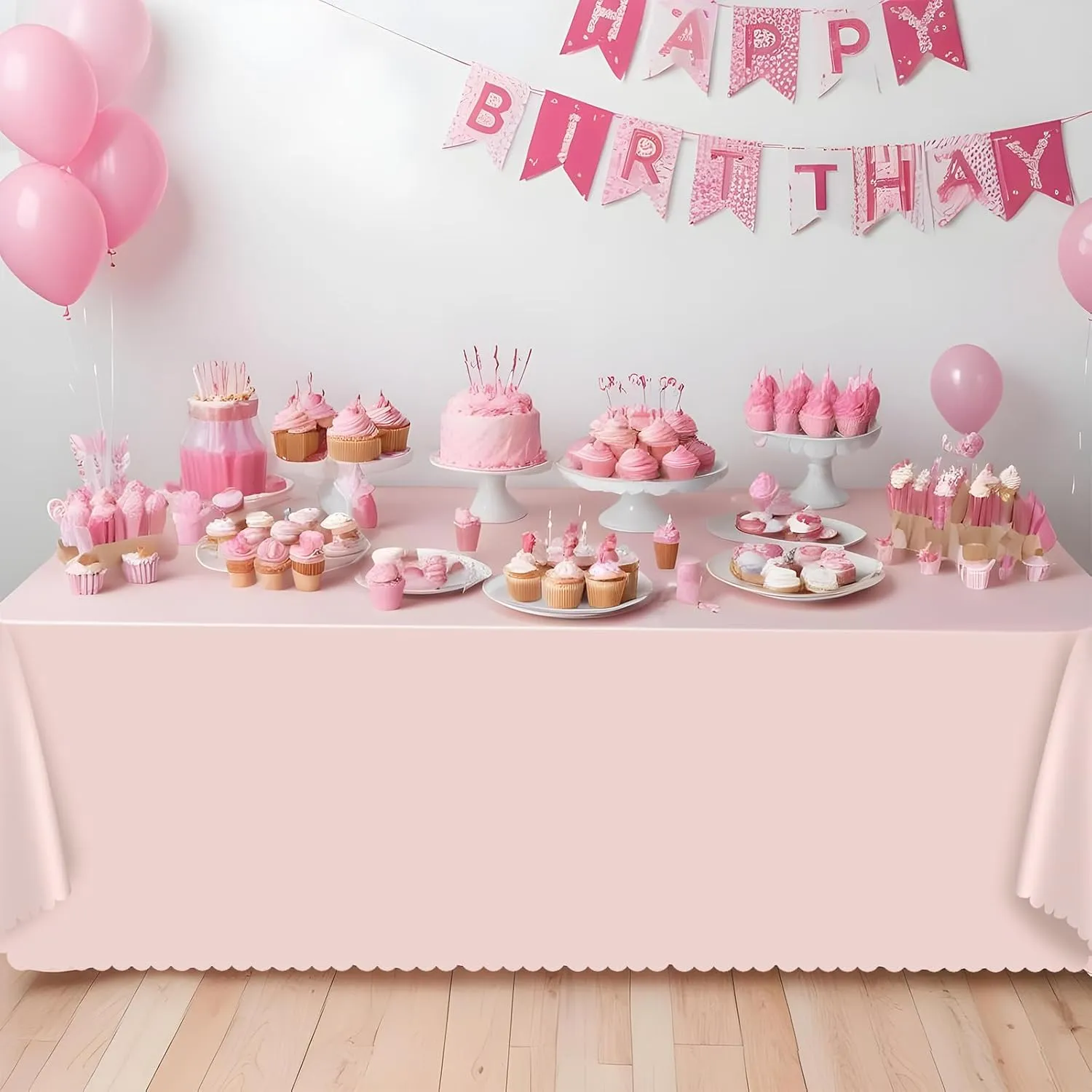 12 Pack Plastic Light Pink Tablecloth, 54 X 108Inch Party Table Covers Pink Scalloped Table Cloth for Rectangle Tables Disposable Tables Cover for Picnic Baby Shower Tea Party Wedding Bridal