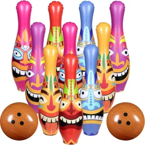 12 Pcs Jumbo Giant Inflatable PVC Bowling Set, Large Big Tiki Pins and Coconut Balls for Kids Toddlers Adults Summer Tropical Hawaiian Luau Birthday Party Games Indoor Outdoor Activities