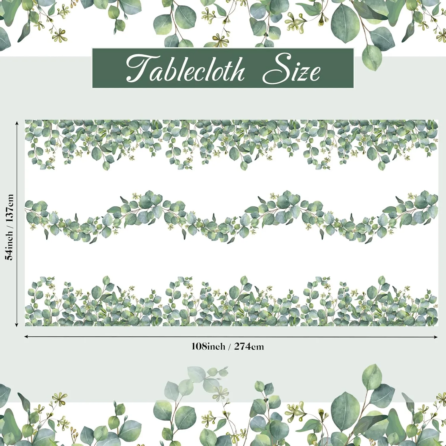 12 Pcs Sage Green Tablecloth Plastic Eucalyptus Leaf Table Cover Rectangle Disposable Table Cloth for Bridal Baby Shower Birthday Sage Green Party Decor