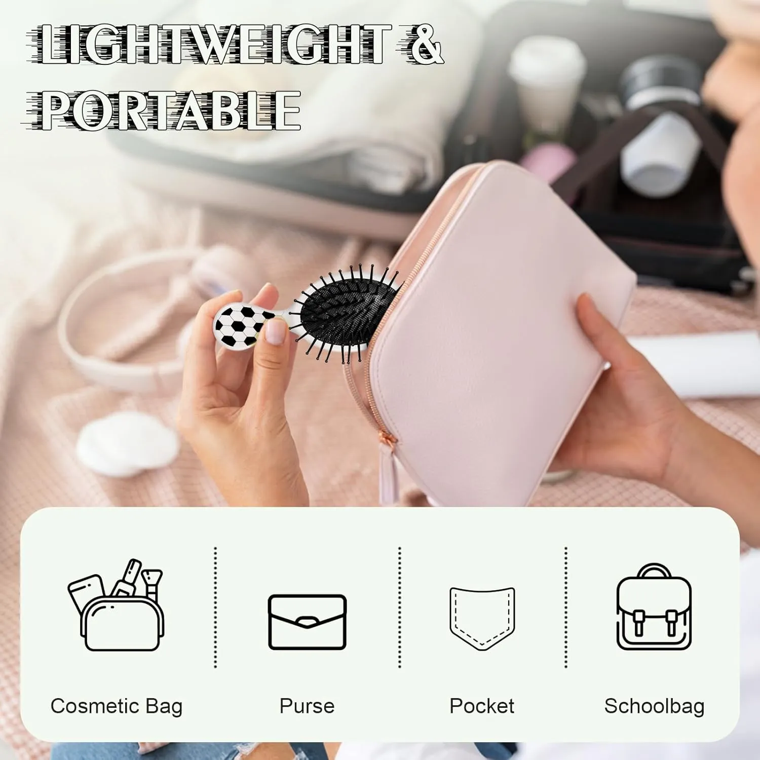 12 Pcs Soccer Mini Detangler Brush, Mini Travel Hair Brush, Bristles Plastic Detangling Brush, No Tangle Soft Flexible Bristles for Straight, Curly, Thick Hair for Soccer Team Gift Sport Party