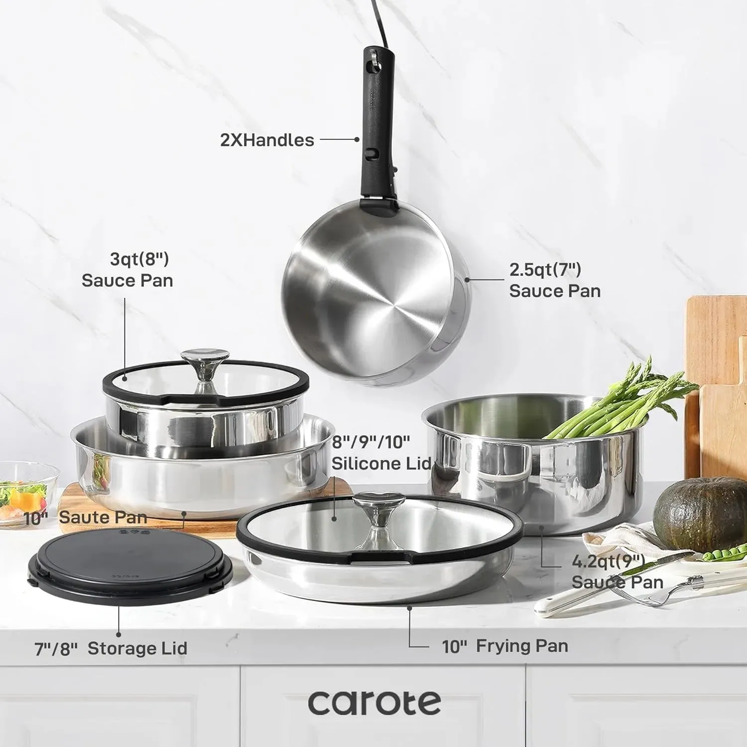 12-Piece Stainless Steel Cookware Set – Induction Safe with Removable Handle