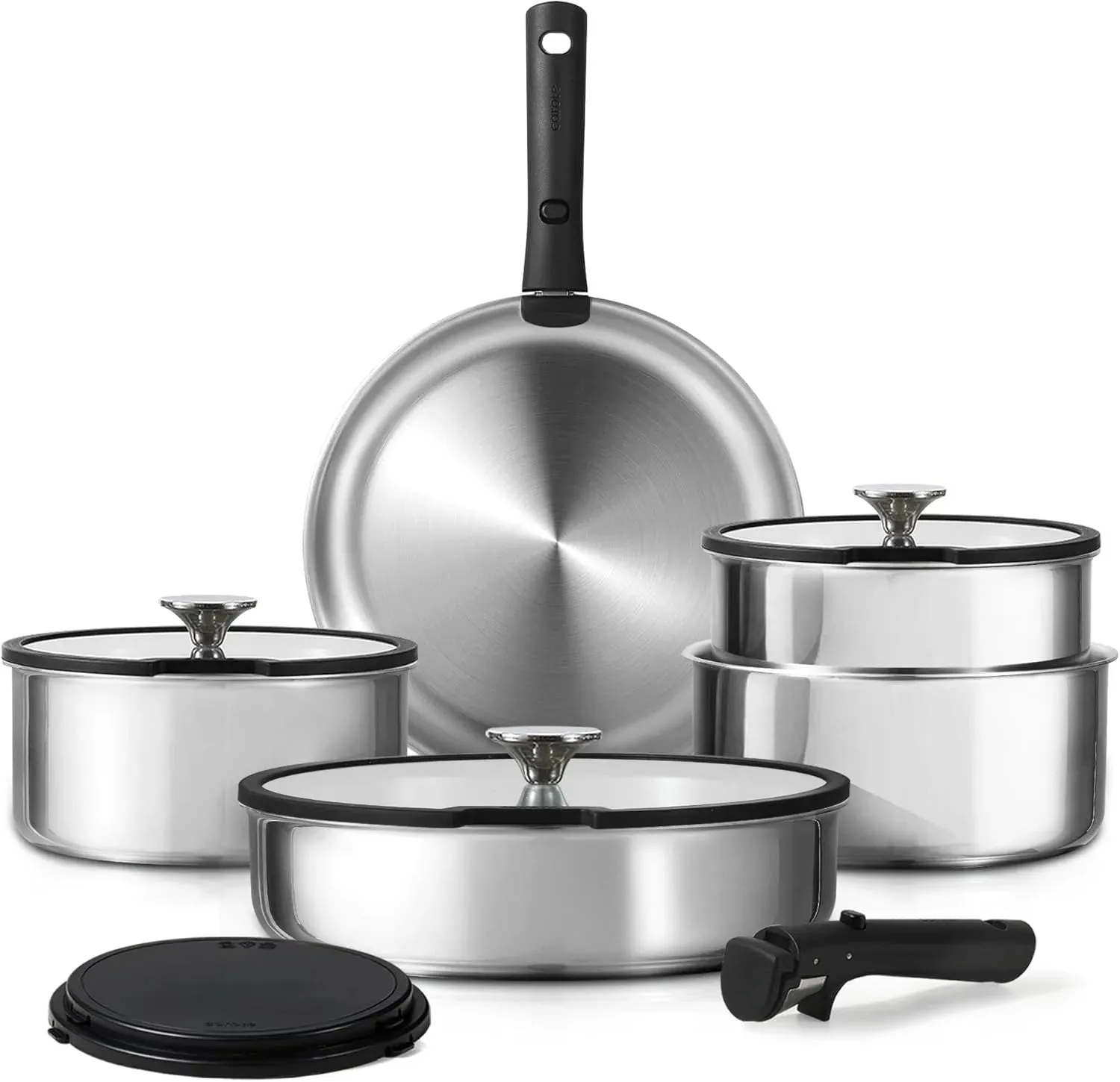 12-Piece Stainless Steel Cookware Set – Induction Safe with Removable Handle