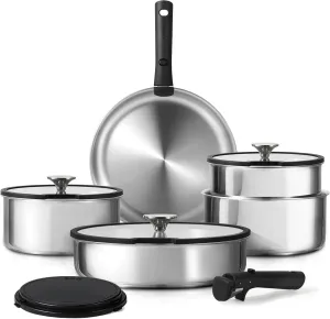 12-Piece Stainless Steel Cookware Set – Induction Safe with Removable Handle