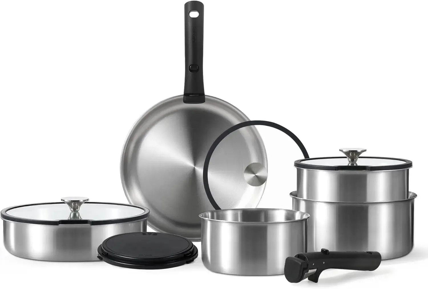 12-Piece Stainless Steel Cookware Set – Induction Safe with Removable Handle