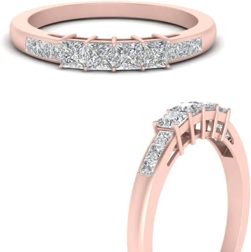 1.20 TCW Princess Shape D Color Moissanite Diamond Basket Prong Channel Set Stackable Eternity Wedding Band In Gold And 925 Sterling Silver Engagement And Anniversary Band For Women