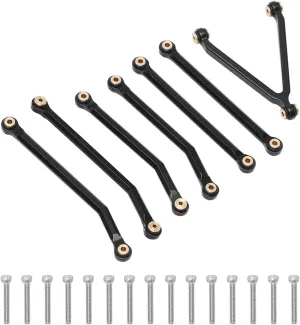 1/24 RC Car Chassis Rod Set, Aluminum Alloy Pull Rods, Accuracy, Replacement for LWB 133.7mm SCX24 RC Car (Black)