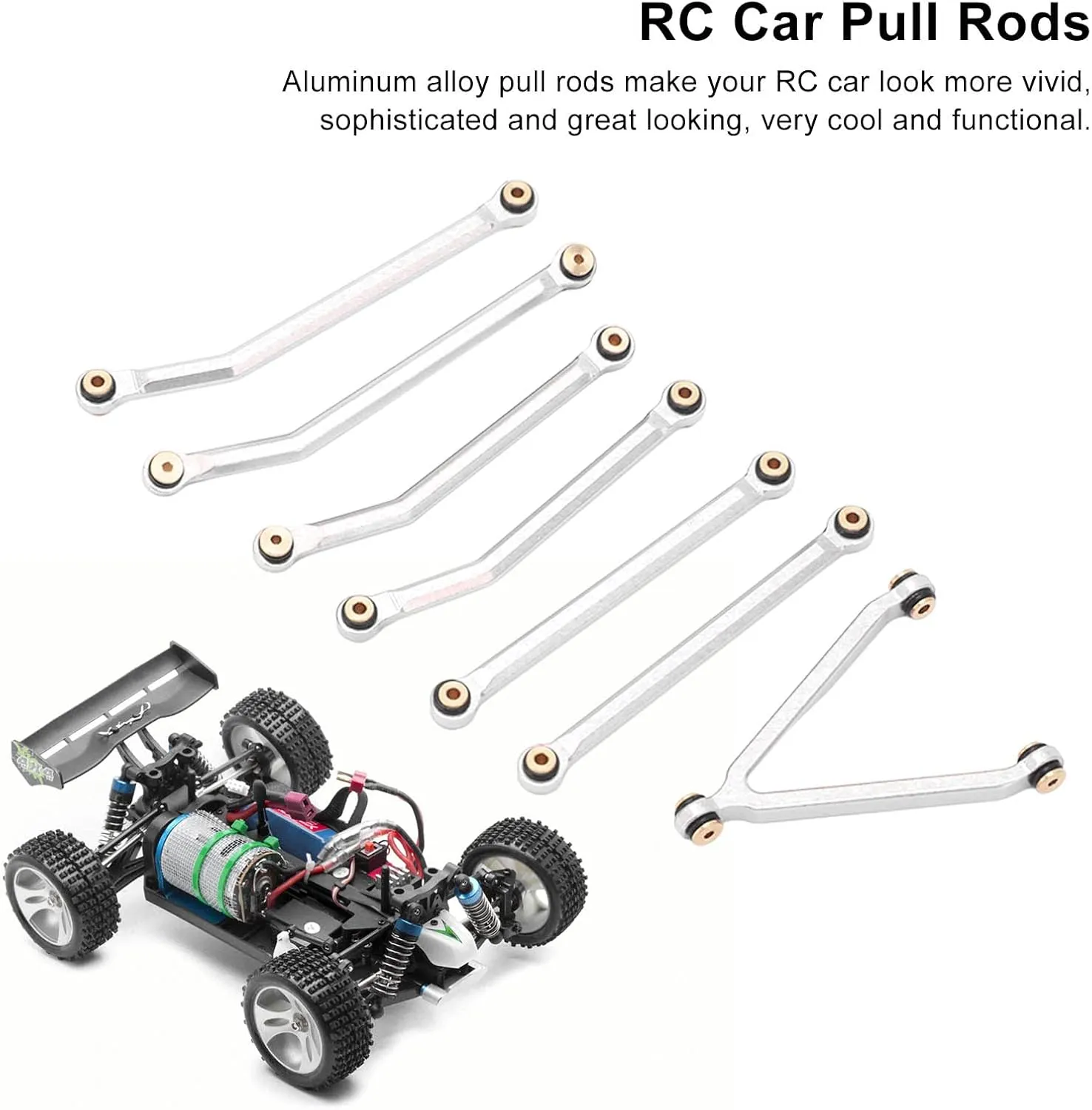1/24 RC Car Chassis Rod Set, Aluminum Alloy Pull Rods, Accuracy, Replacement for LWB 133.7mm SCX24 RC Car (Silver)