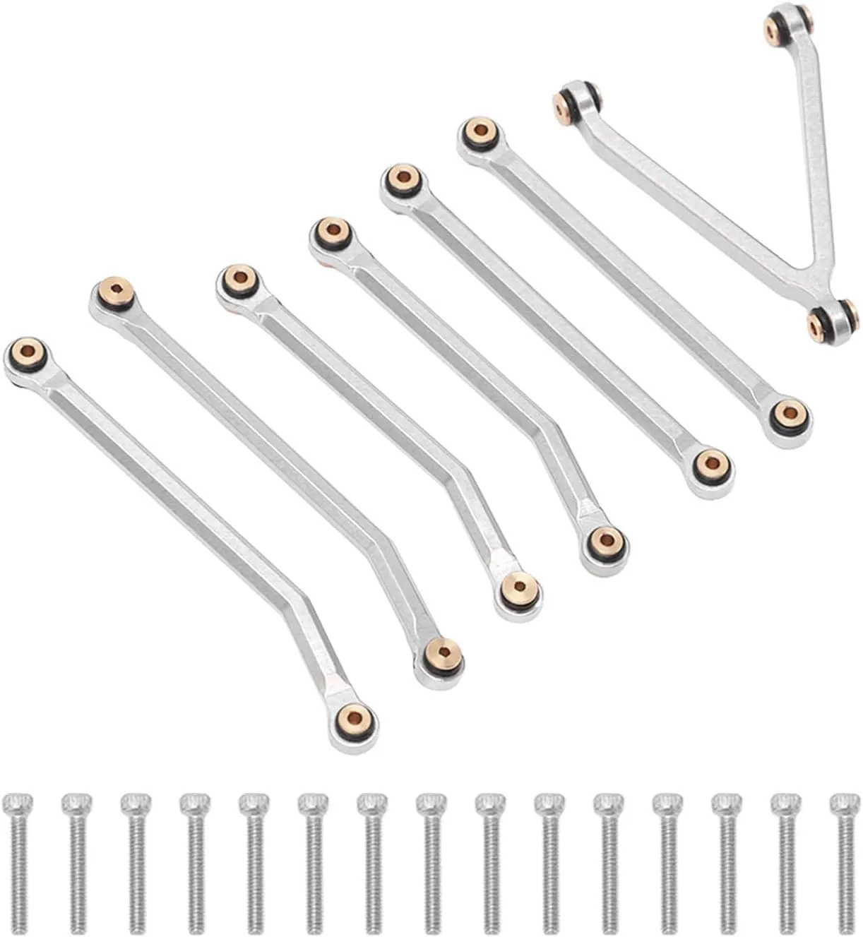 1/24 RC Car Chassis Rod Set, Aluminum Alloy Pull Rods, Accuracy, Replacement for LWB 133.7mm SCX24 RC Car (Silver)