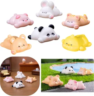 12PCS Mini Resin Lazy Pals Panda Pig Duck Bear Rabbit Cat- Tiny Animal Figurines for Party Favors, Dollhouse Decor, Fairy Garden,Cute Micro Landscape Supplies for Ornament Fishtank Crafts