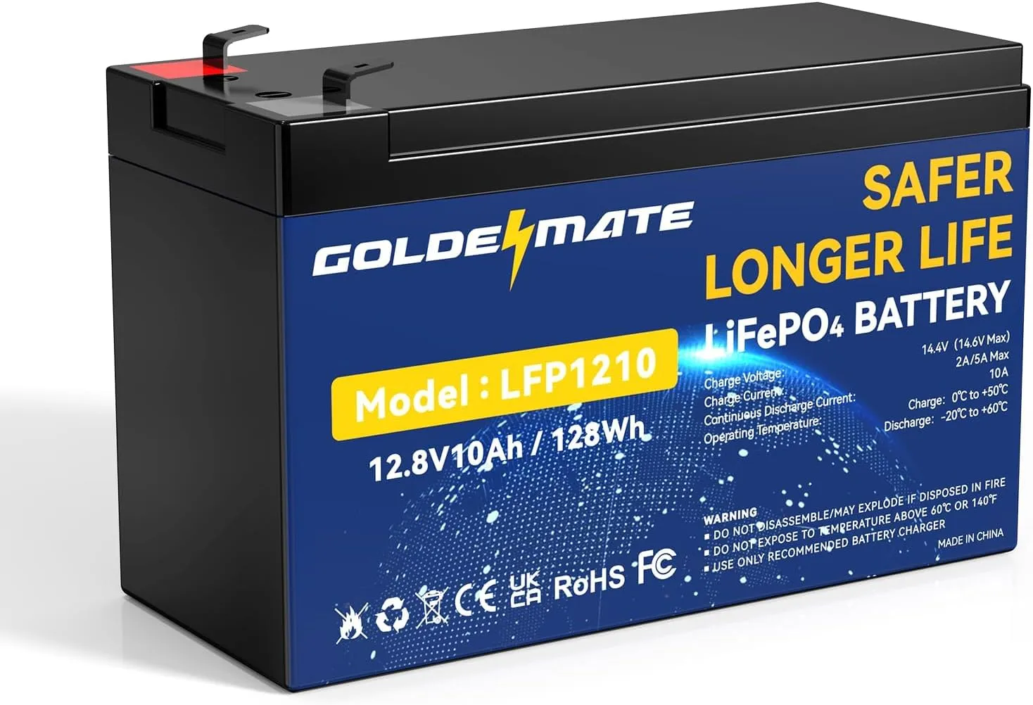 12V 10Ah Lithium LiFePO4 Deep Cycle Battery, 5000  Cycles Rechargeable Battery, Built-in 10A BMS, Lithium Iron Phosphate for Solar/Wind Power, Marine, Fish Finder, Ride-on Toy, Power Wheel