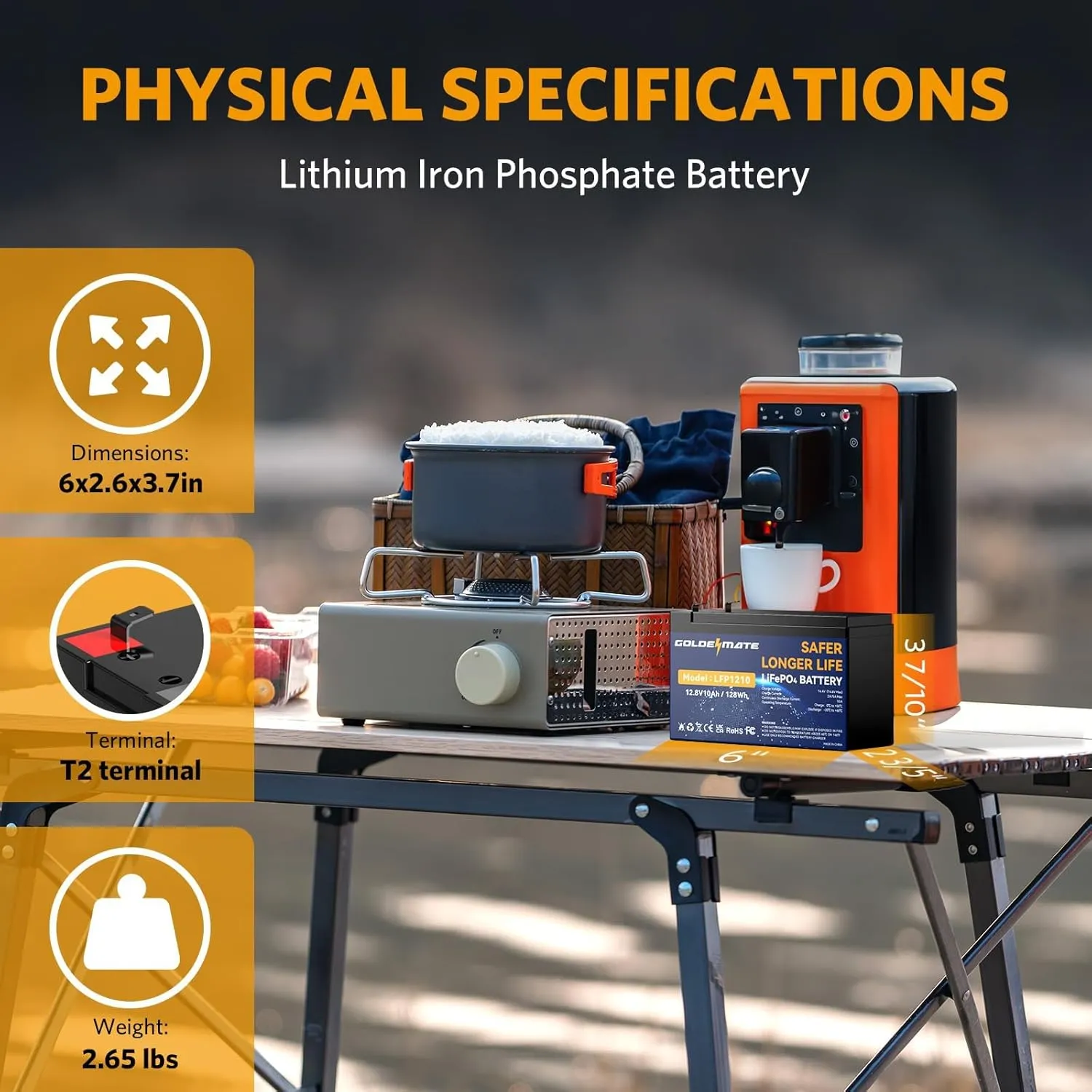 12V 10Ah Lithium LiFePO4 Deep Cycle Battery, 5000  Cycles Rechargeable Battery, Built-in 10A BMS, Lithium Iron Phosphate for Solar/Wind Power, Marine, Fish Finder, Ride-on Toy, Power Wheel