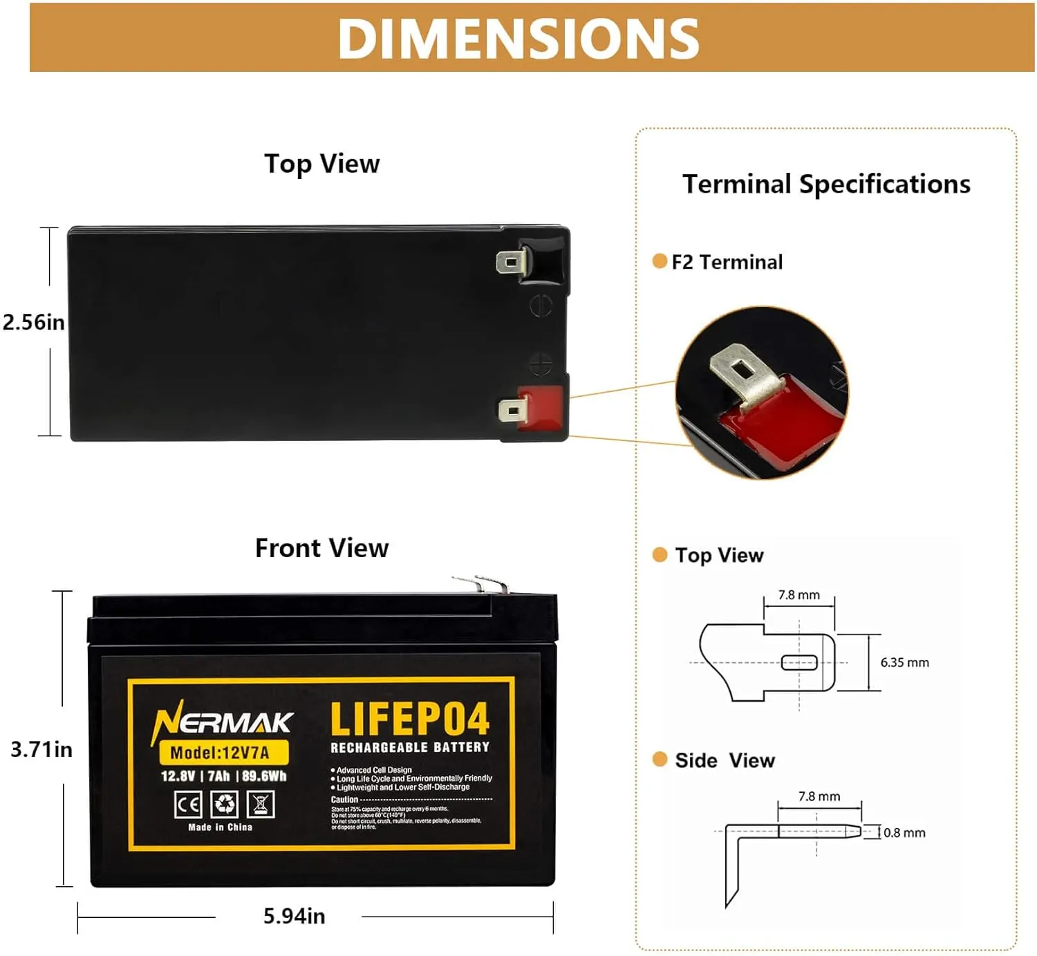 12V 7Ah (7.2Ah) Lithium LiFePO4 Deep Cycle Battery, 2000  Cycles Lithium Iron Phosphate Rechargeable Battery for Solar Powar, Lighting, Power Wheels, Fish Finder and More, Built-in 8A BMS