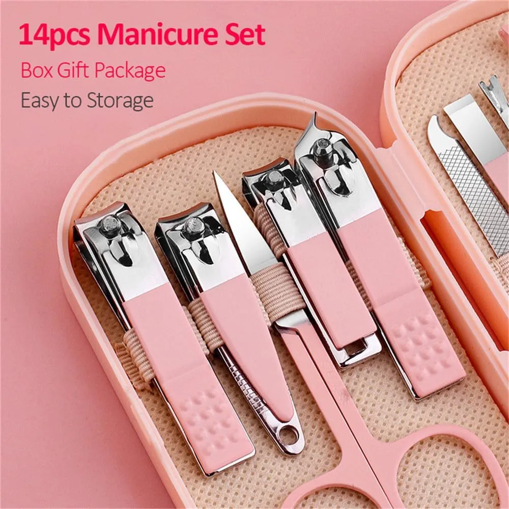 14 Piece Manicure & Pedicure Set Pink and Blue Stainless Steel Nail Scissors, Clippers, Ear Digging Spoon for Men & Women,SET110,Green