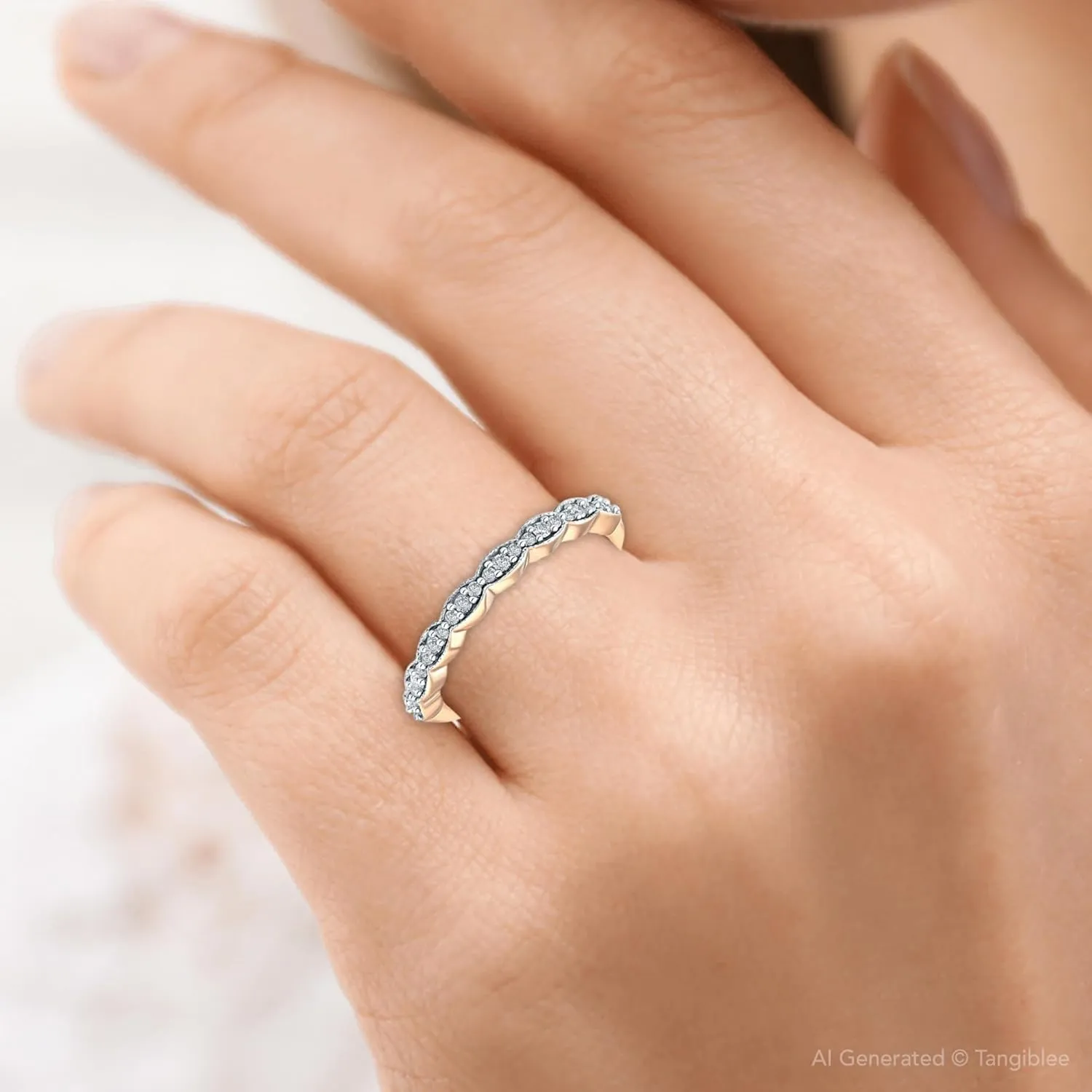 1/5 cttw Diamond Stackable Womens Wedding Ring 14k Rose Gold