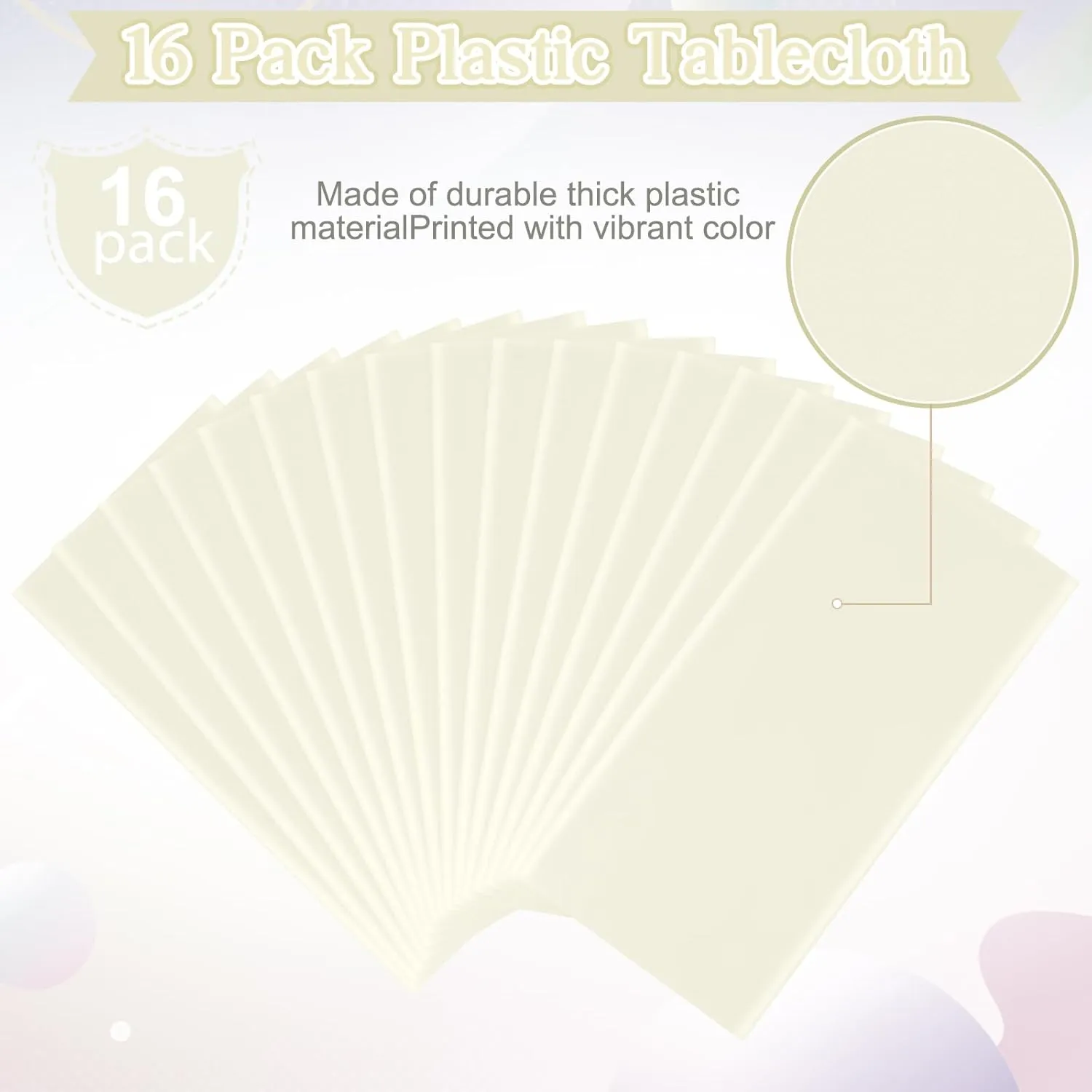 16 Pack Beige Plastic Tablecloth for Rectangle Tables, Premium Decorative Ivory Disposable Table Cloths for Parties, Rectangle Cream Party Table Cover for Birthday Wedding Baby Shower, 54x108 Inch