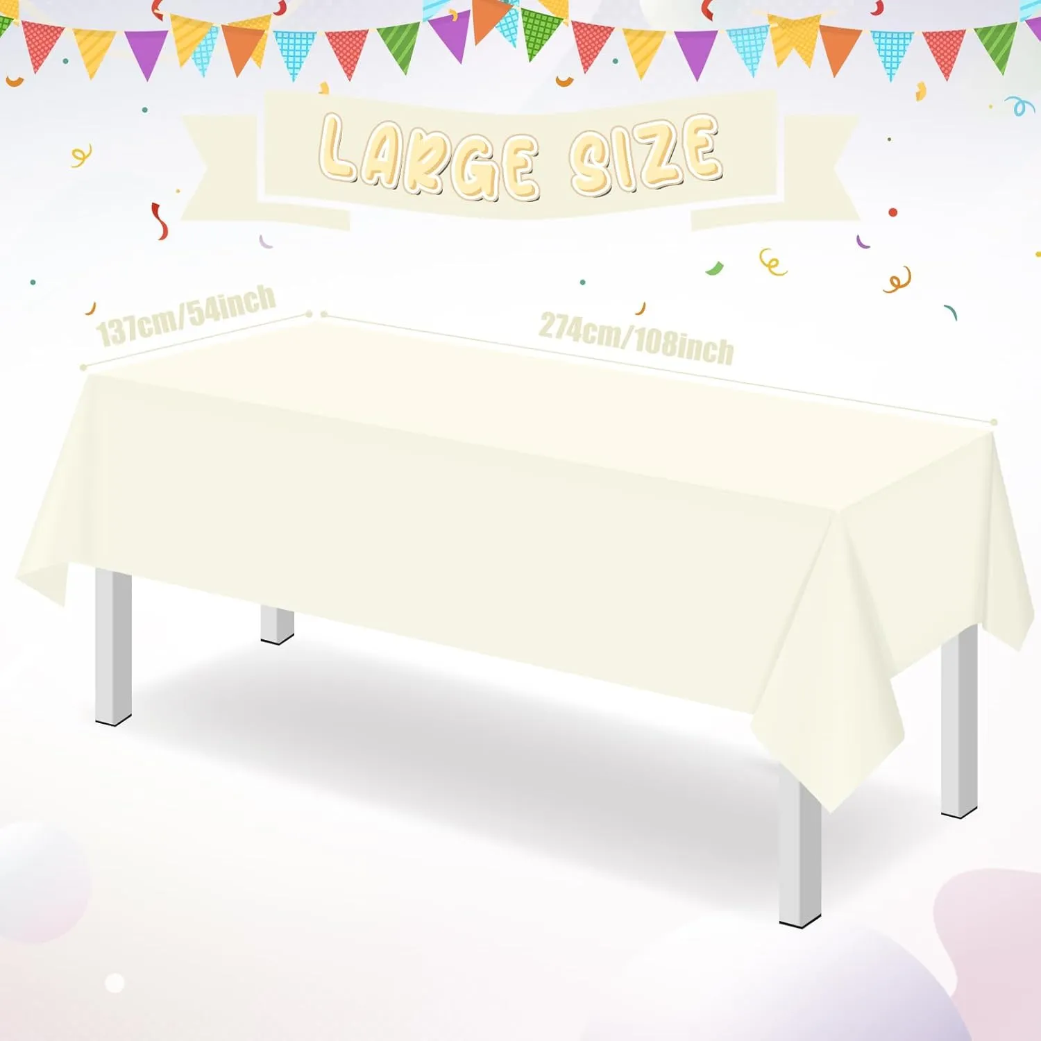 16 Pack Beige Plastic Tablecloth for Rectangle Tables, Premium Decorative Ivory Disposable Table Cloths for Parties, Rectangle Cream Party Table Cover for Birthday Wedding Baby Shower, 54x108 Inch