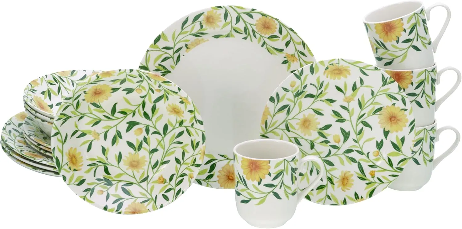 16758 Amarilla Series 16-Piece Crockery Set, Stoneware Crockery Set, Dishwasher and Microwave Safe, Quality Production