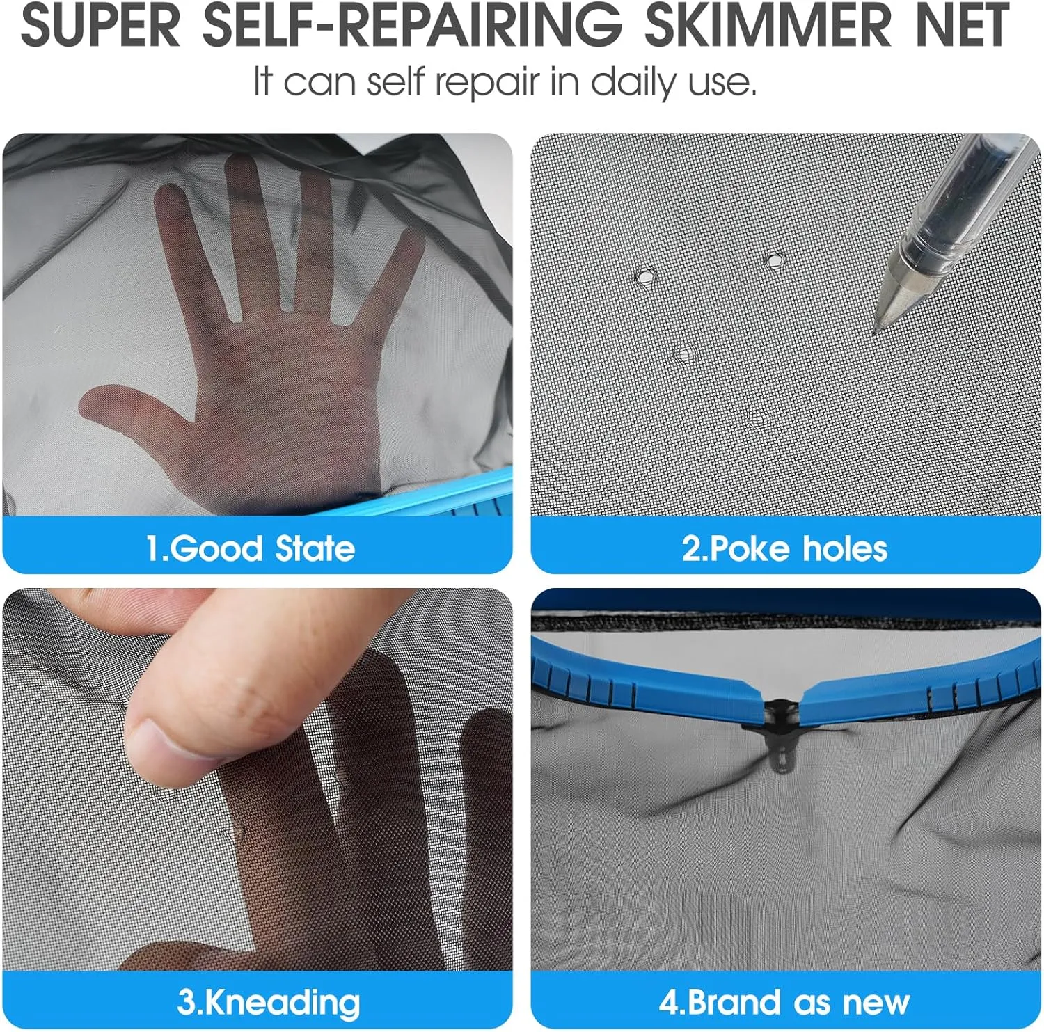 17.5'' Self-Repair Pool Net with Pole 10 Ft Thick Aluminum 8 Sections Detachable Pool Poles & Nylon Fine Mesh Netting Bag Wear Resistant Pool Skimmer Net Leaf Rake for Above Ground In-ground Pools