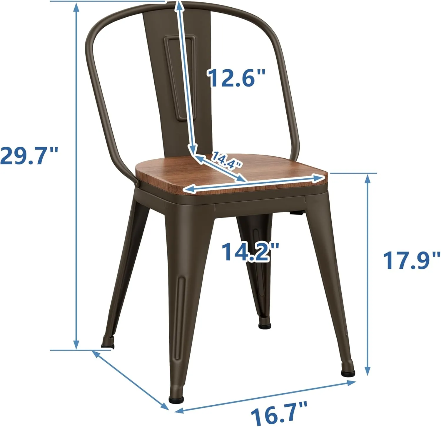 18 Inch Metal Dining Chairs,Arlunar Farmhouse Chairs Set of 4 Black Dining Room Chairs Stackable with Back and Wooden Seat bar stools