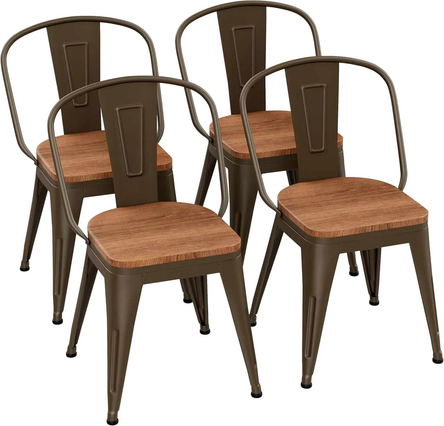 18 Inch Metal Dining Chairs,Arlunar Farmhouse Chairs Set of 4 Black Dining Room Chairs Stackable with Back and Wooden Seat bar stools