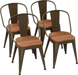 18 Inch Metal Dining Chairs,Arlunar Farmhouse Chairs Set of 4 Black Dining Room Chairs Stackable with Back and Wooden Seat bar stools