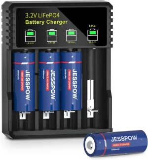 18500 Rechargeable Solar Batteries 3.2V with Charger LiFePO4 Lithium 3.2 Volt 1000mAh Battery for Outdoor Lights Flashlight Garden Solar Light Batteries 4 Pack (Not AA Battery)